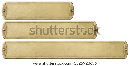 Gold or brass old metal plates set isolated with clipping path included
