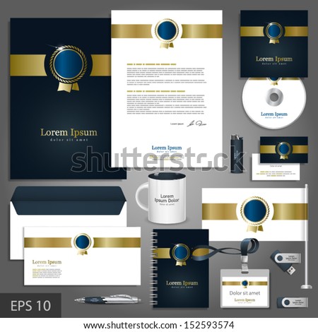 Luxurious corporate identity template with golden element. Vector company style for brandbook and guideline. EPS 10