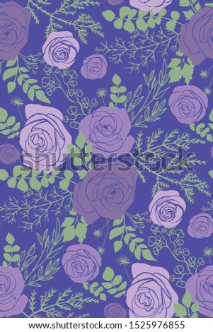 Vector seamless pattern with garden roses flowers hand drawn. Floral design illustration for cosmetics, greeting card , wedding invitation, fabric or wrapping paper.