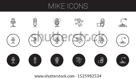 mike icons set. Collection of mike with microphone. Editable and scalable mike icons.