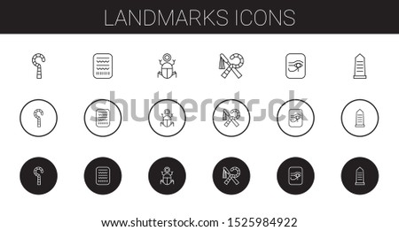 landmarks icons set. Collection of landmarks with egypt. Editable and scalable landmarks icons.