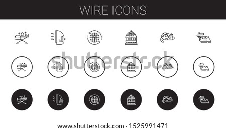 wire icons set. Collection of wire with ironing, iron, earth grid, bird cage, mouse. Editable and scalable wire icons.