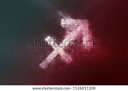 Sagittarius Zodiac Sign White Red. Night sky Abstract background