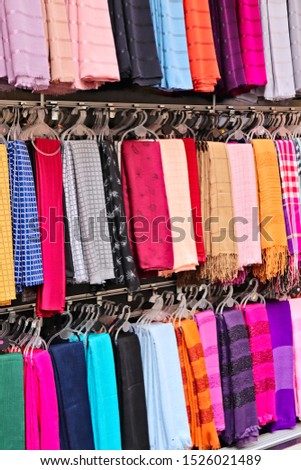 Colorful scarfs being sold at a market in Istanbul, Turkey.  