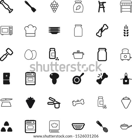 food vector icon set such as: crop, soup, freshness, highchair, brown, morning, steak, childhood, colander, local, industry, barley, blender, chrome, cold, wear, cutting, old, saucepan, yellow