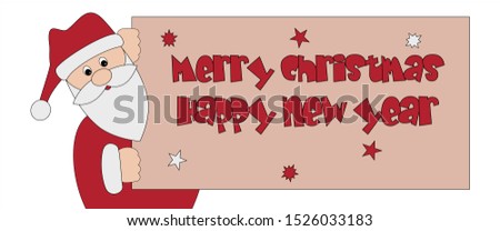 a cute vector Santa Claus with banner. Winter holidays Royalty-Free Stock Photo #1526033183