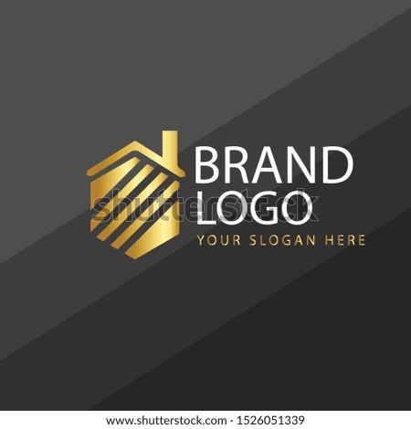 Vector  home with combination golden shape. Abstract emblem, design concept, logo, logotype element for template.