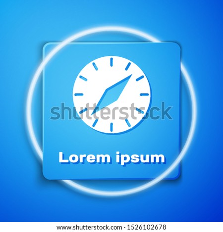 White Compass icon isolated on blue background. Windrose navigation symbol. Wind rose sign. Blue square button. Vector Illustration