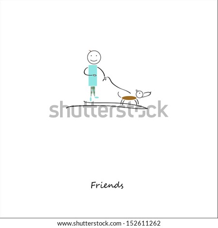 Friends.Card with boy and dog.Isolated on white background.Vector.