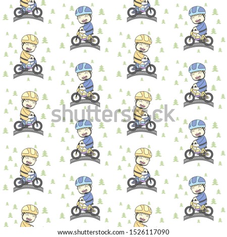 Boy use safety riding for ride bike seamless pattern vector illustration. Ready for print