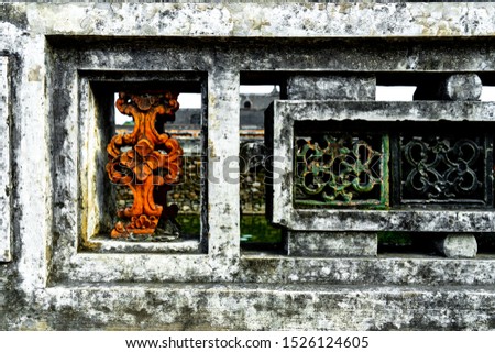 Ancient Indochina old broken bricks of the feudal period in Hue Imperial Citadel, Vietnam.