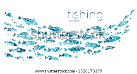 Blue school fish on white background. simple concept vector illustration for card, header, invitation, poster, social media, post publication. 