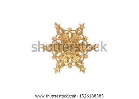 Golden snowflake isolated on the white background