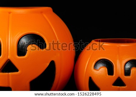 Pumpkins and Model Overlap Pumpkins for Halloween Night in Black Background 