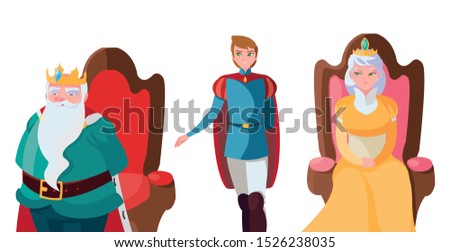 prince charming with queen and king on throne characters vector illustration design Royalty-Free Stock Photo #1526238035