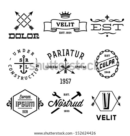 vintage labels with anchor, crown, arrow, hammer