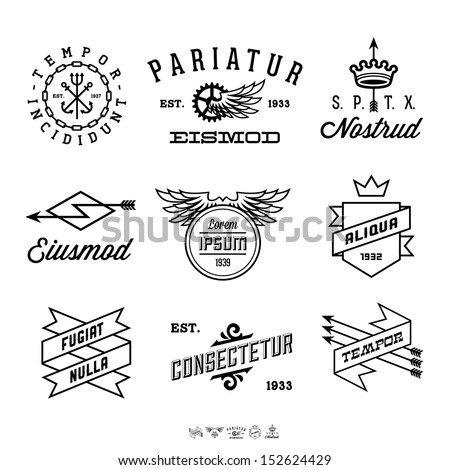 vintage labels with anchor, crown, arrow, wing
