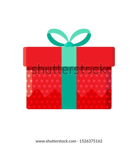 Gift box, present in vector. Gift in flat style on white background. Happy new year decoration. Collection for Birthday, Christmas. New year ornament. Vector icon gift. Beautiful present box with bow.
