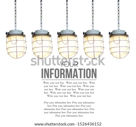 Street light on the chain to glow on white background, space for text