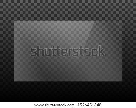Transparent shiny glass plate. Plastic sheet. Clear glass showcase on a transparent background. Realistic window, laptop or TV screen glare or reflection vector illustration Royalty-Free Stock Photo #1526451848