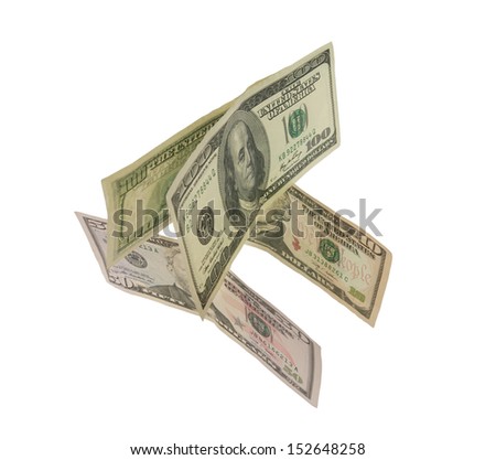 House built with dollar bills isolated on white background. Clipping patch included