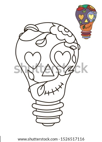 Vector decorative illustration for Halloween. Coloring book for kids or adults, which contain outline image for coloring. Black and white portrait of bulb.