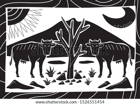 illustration of cordel style of a horse sunbathing