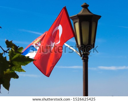 Serbian and Turkish flag during the Turkish president Recep Tayyip Erdoğan visit.