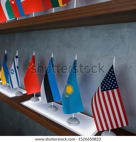 Flags of different countries on a gray background.