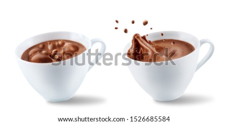 Dark hot chocolate drink on a white isolated background. toning. selective focus