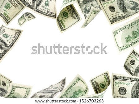 Us dollar bill. Washington american cash. Falling usd money back