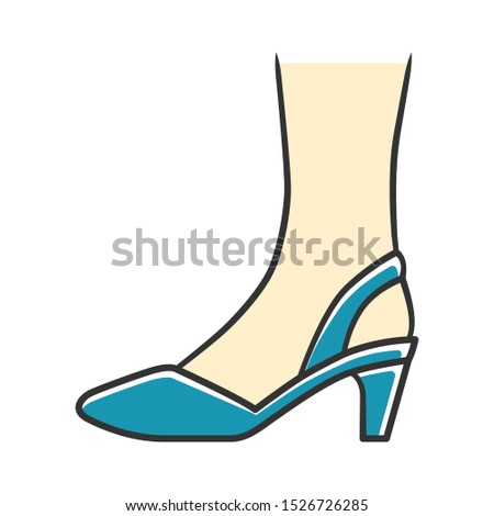 Slingback high heels blue color icon. Woman stylish and classic footwear design. Female formal d orsay shoes side view. Fashionable chic clothing accessory. Isolated vector illustration