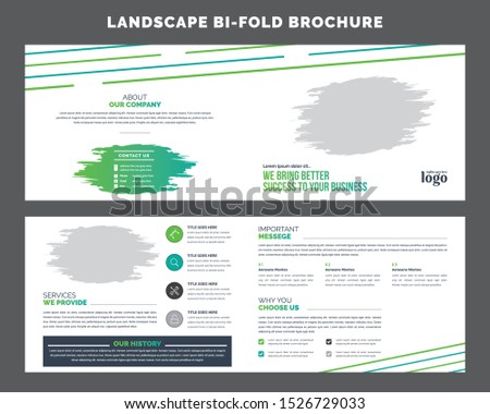 Landscape Bifold poster flyer pamphlet brochure cover design layout space for photo background, vector illustration template in A4 size. Black, white,  and multicolored gradient.