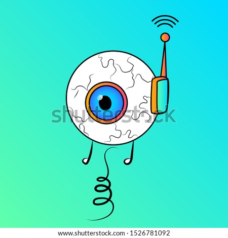 Robot eye cartoon. Funny cartoon art for mug labels, stickers, gift tags, flyers, printing on t-shirts. Vector illustration