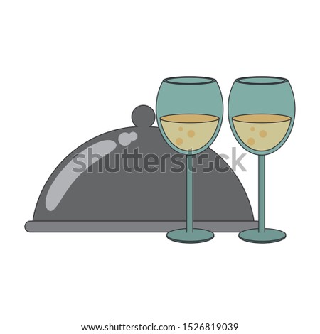 covered plattered and wineglasses icon over white background, vector illustration
