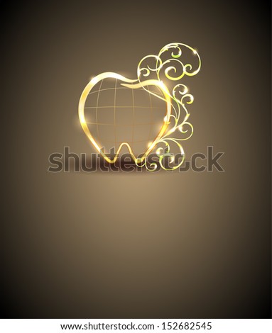 Beautiful tooth illustration. Abstract healthy tooth and leaf swirls. Luxury dental care. Golden and shiny design.