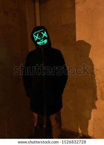 Neon mask doomsday in the night city