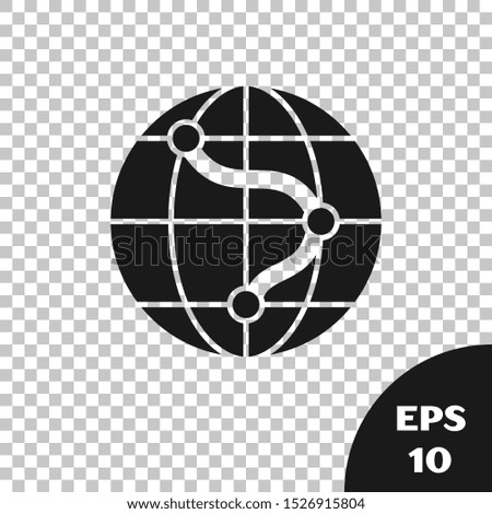 Black Location on the globe icon isolated on transparent background. World or Earth sign.  Vector Illustration