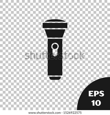 Black Flashlight icon isolated on transparent background.  Vector Illustration