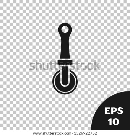 Black Pizza knife icon isolated on transparent background. Pizza cutter sign. Steel kitchenware equipment.  Vector Illustration