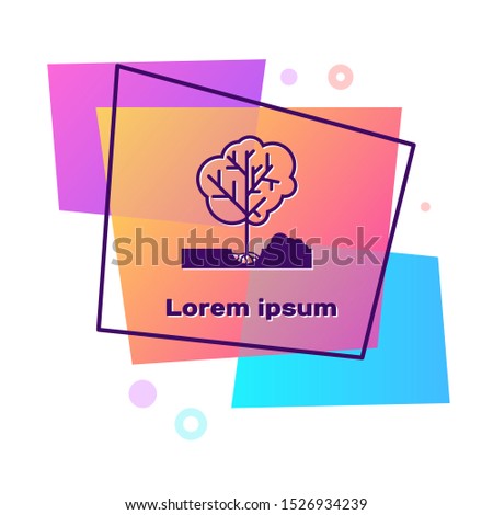 Purple Planting a tree in the ground icon isolated on white background. Gardening, agriculture, caring for environment. Color rectangle button. Vector Illustration