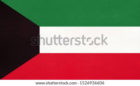 Kuwait national fabric flag, textile background. Symbol of international world asian arab country. State official kuwaiti sign.