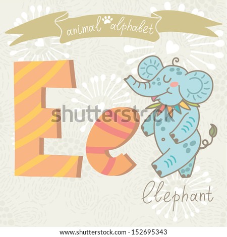 Cute vector Animal Alphabet. Letter "E" - Elephant . Made with love.