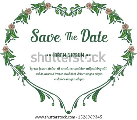 Save the date, wedding invitation card template, with wallpaper of green leaf flower frame. Vector