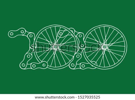 Hand drawn 2020 Bicycle Happy New Year vector on green background	