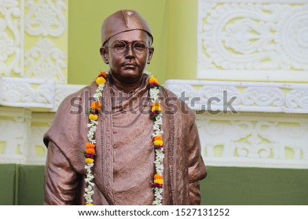 Famous Indian independence activist and leader against British colonial rule 'Netaji Subhas Chandra Bose' statue's top portion display at bagbazar, Kolkata, India. Royalty-Free Stock Photo #1527131252