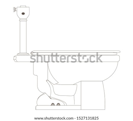 Outline of the toilet from black lines on a white background. Side view.
