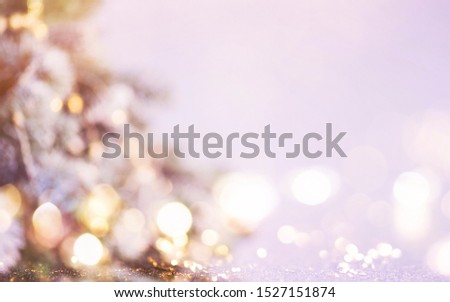 Christmas and New Year holidays background. Closeup of blurred Christmas tree.
