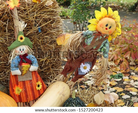 Halloween puppets on a staw outdoor