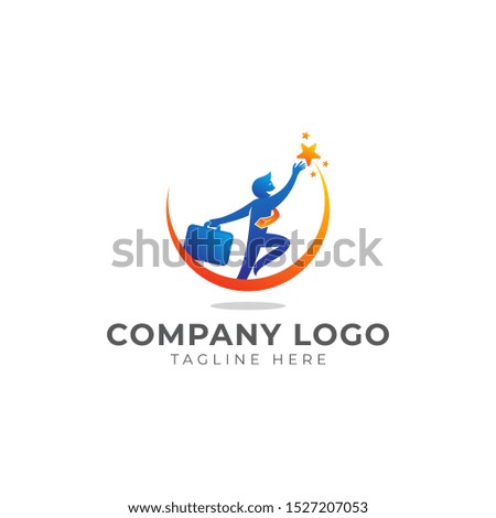 Happy Working to Achieve Stars Logo Vector Icon Illustration
